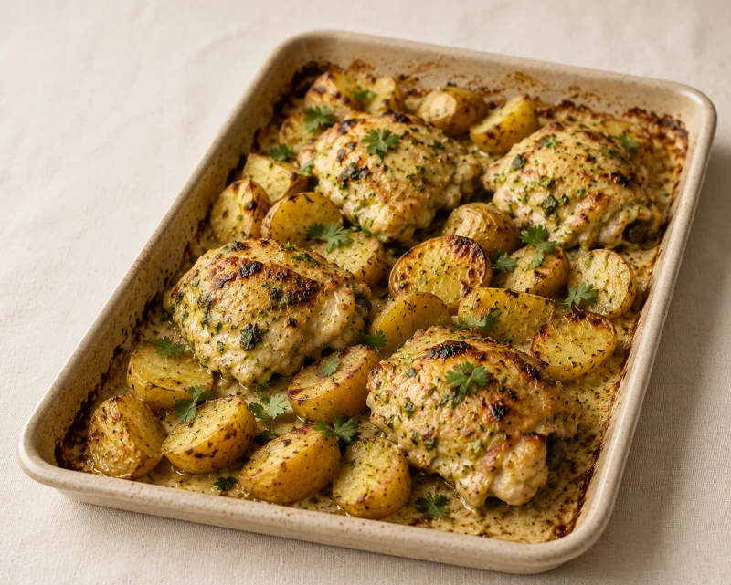 Sheet-Pan Malai Chicken and Potatoes