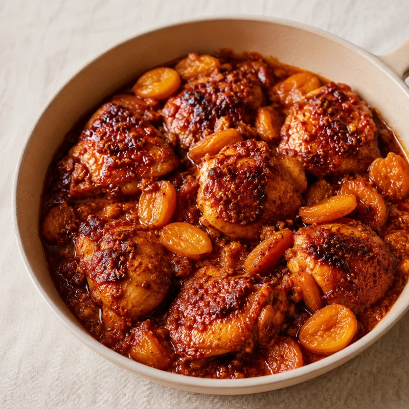 Braised Chicken Thighs With Harissa and Dried Apricots