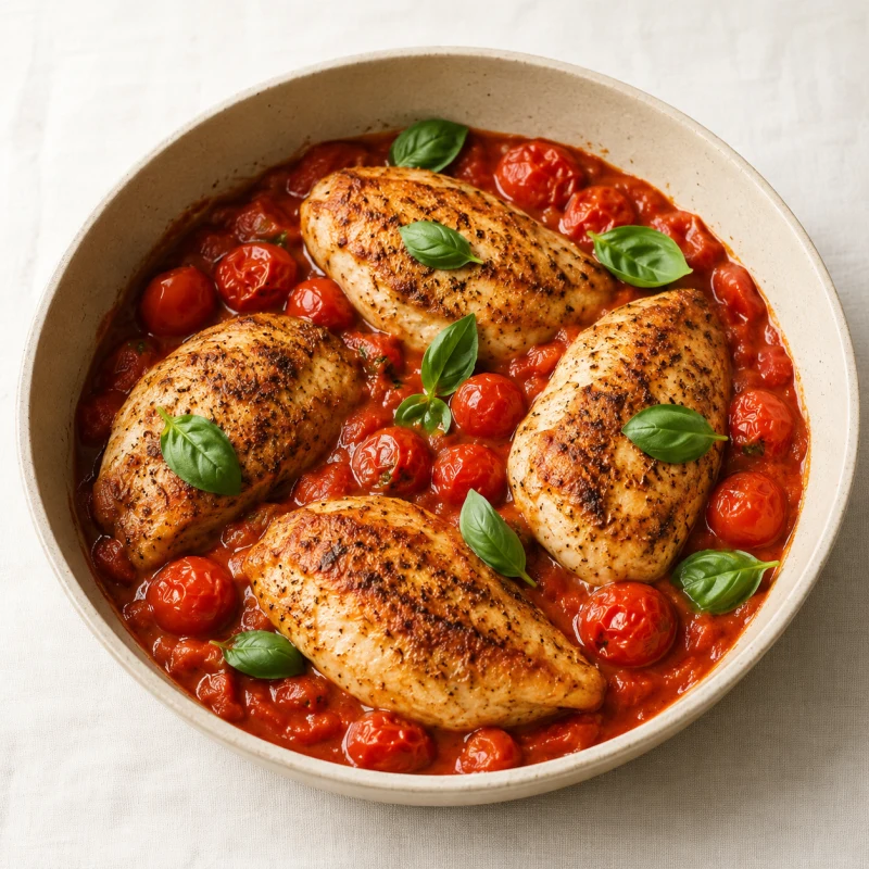 Baked Chicken Breasts With Cherry Tomatoes and Basil