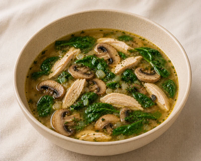 Chicken, Mushroom and Spinach Soup